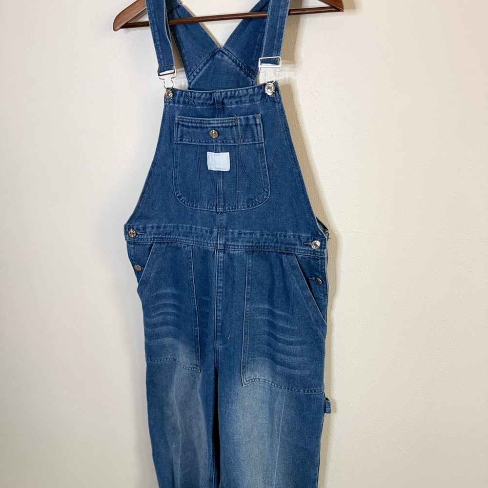 Women’s Blue Denim Overalls Medium Relaxed Fit Cuffed - Picture 2 of 9